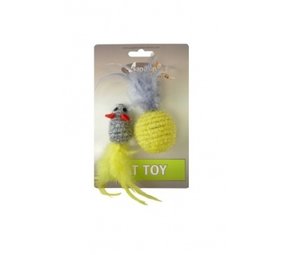 Papillon Pet Products Souris pailletée de 5 cm et boule pailletée de 4 cm avec plume sur carte