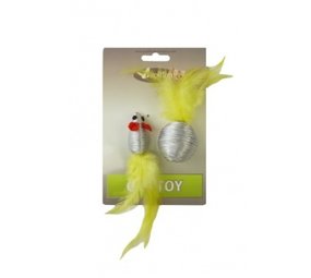 Papillon Pet Products Souris pailletée de 5 cm et boule pailletée de 4 cm avec plume sur carte Papillon Pet Products Souris pailletée de 5 cm et boule pailletée de 4 cm avec plume sur carte