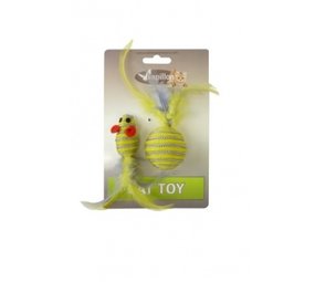 Papillon Pet Products Glitter mouse 5 cm and glitter ball 4 cm with feather on card