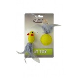 Papillon Pet Products Glittermuis 5 cm en glitterbal 4 cm met veer op kaart Papillon Pet Products Glittermuis 5 cm en glitterbal 4 cm met veer op kaart