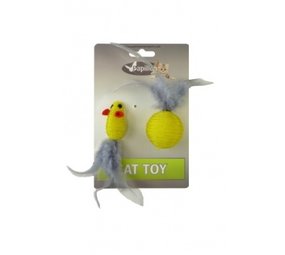 Papillon Pet Products Souris pailletée de 5 cm et boule pailletée de 4 cm avec plume sur carte