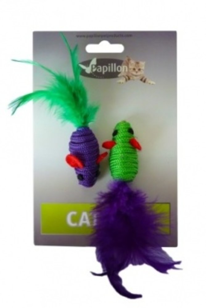Papillon Pet Products Muis 5 cm met veer op kaart Papillon Pet Products Muis 5 cm met veer op kaart