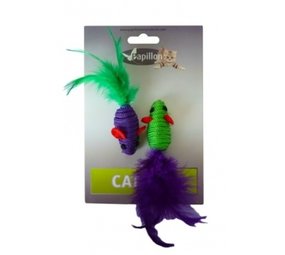 Papillon Pet Products Maus 5 cm mit Feder auf Karte