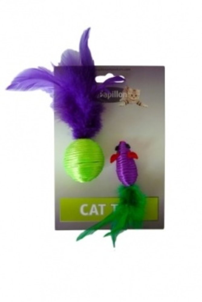 Papillon Pet Products Maus 5 cm und Ball 4 cm mit Feder auf Karte Papillon Pet Products Maus 5 cm und Ball 4 cm mit Feder auf Karte