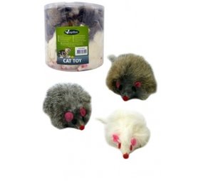 Papillon Pet Products Topo con sonaglio a pelo lungo naturale 9cm.bianco e grigio