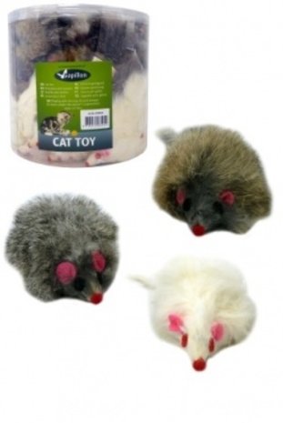 Papillon Pet Products Souris avec hochet cheveux longs naturels 9cm.blanc & gris Papillon Pet Products Souris avec hochet cheveux longs naturels 9cm.blanc & gris