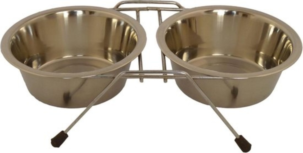 Papillon Pet Products Suporte em aço inoxidável com 2 tigelas de comida Papillon Pet Products Suporte em aço inoxidável com 2 tigelas de comida