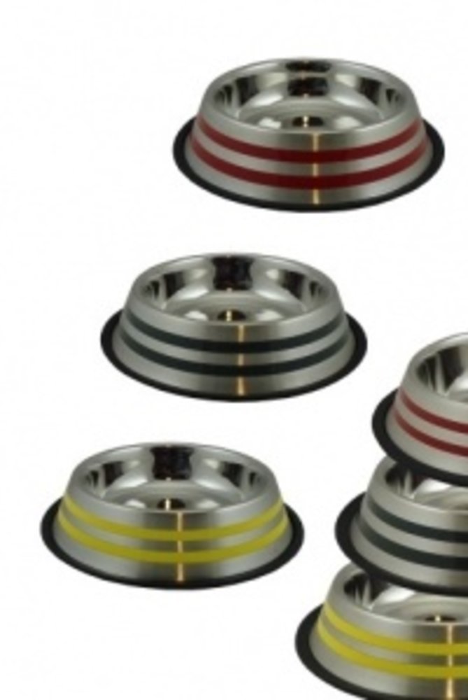 Papillon Pet Products Vasca in acciaio inox con labbro in gomma e 2 strisce colorate Papillon Pet Products Vasca in acciaio inox con labbro in gomma e 2 strisce colorate