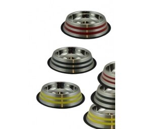 Papillon Pet Products RVS eetbak met rubberen rand en 2 gekleurde strepen Papillon Pet Products RVS eetbak met rubberen rand en 2 gekleurde strepen