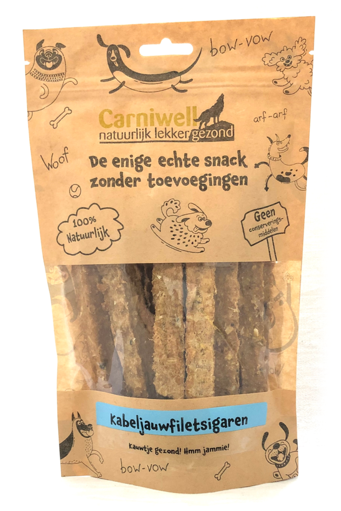 Carniwell Carniwell Kabeljauwfiletsigaren 100g Carniwell Carniwell Kabeljauwfiletsigaren 100g