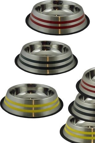 Papillon Pet Products RVS eetbak met rubberen rand en 2 gekleurde strepen