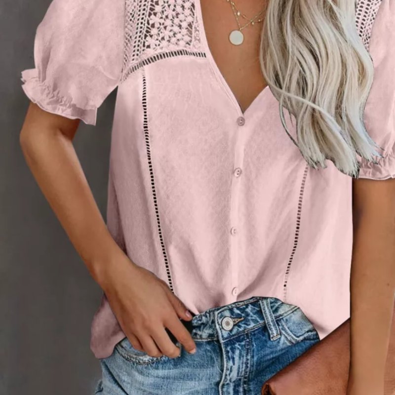 Pink V-neck Blouse