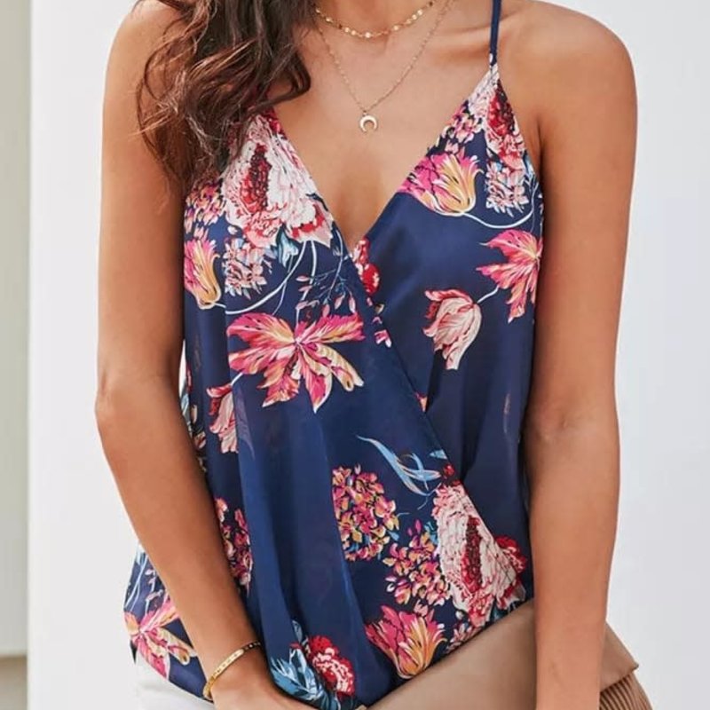 Blue floral drape tank