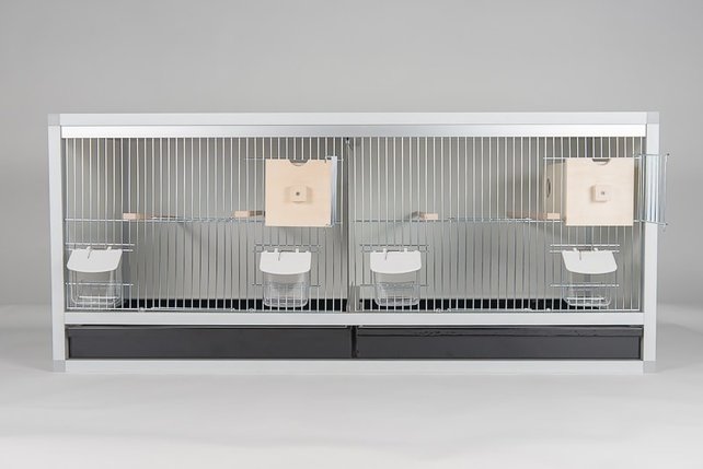 Aluminium broedkooi 100 cm breed 2 vakken met tropen nestlade Aluminium broedkooi 100 cm breed 2 vakken met tropen nestlade
