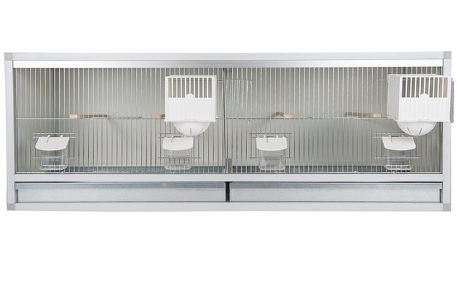 Aluminium broedkooi 120 cm breed 2 vakken met keizersnestkasten Aluminium broedkooi 120 cm breed 2 vakken met keizersnestkasten