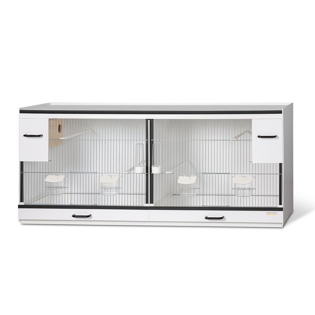 Tweedelige kunststof broedkooi voor de Gouldamadine met houten nestkasten