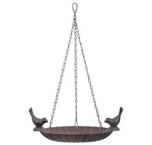 Hangend vogelbad met twee vogels – Handgegoten ambacht en tijdloze sfeer