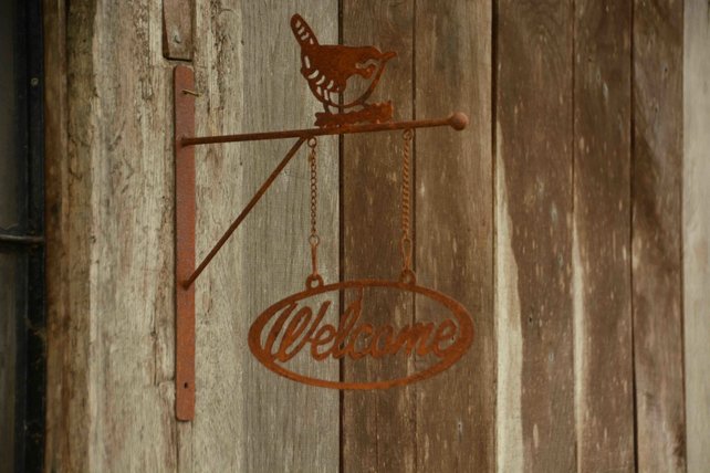 Welkom bord roest