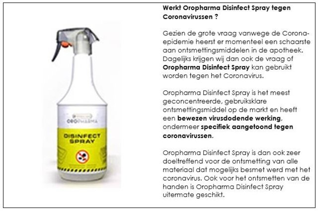 Desinfecteer spray (Oropharma Disinfect Spray) Desinfecteer spray (Oropharma Disinfect Spray)
