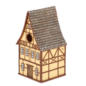 Vogelhuisje Duits vakwerkhuis geel