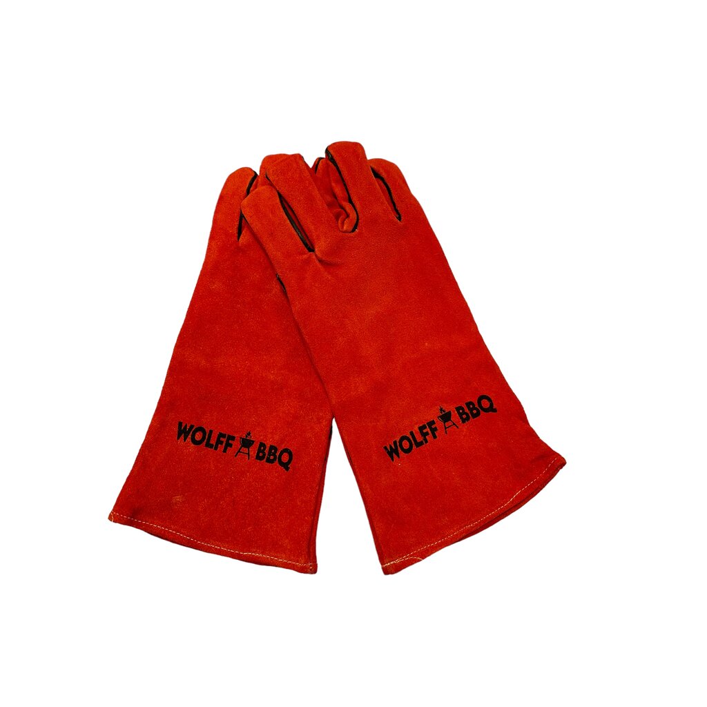 WOLFF BBQ Luxe hittebestendige handschoenen van rood leer voor houtkachel, open haard, BBQ en buiten koken