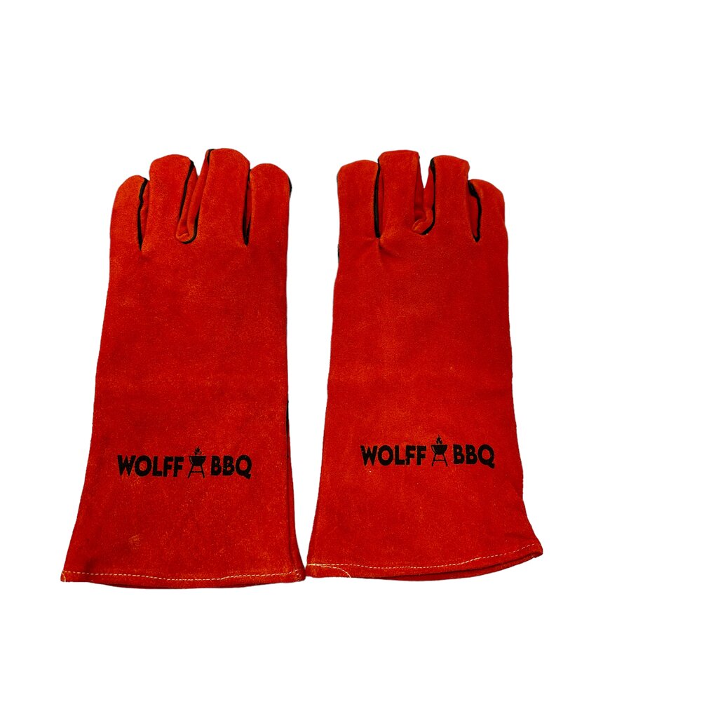 WOLFF BBQ Luxe hittebestendige handschoenen van rood leer voor houtkachel, open haard, BBQ en buiten koken