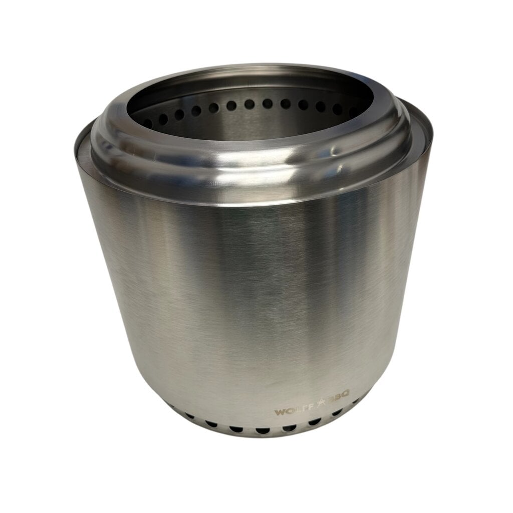 WOLFF BBQ Wolff BBQ Rookvrije Vuurkorf RVS – Smokeless Firepit Ø38 cm – Dubbelwandige Vuurkorf voor Tuin, Terras en Camping – Inclusief Opberghoes