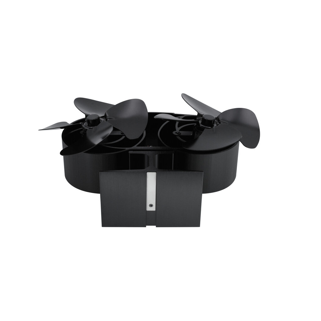 The Stove Fan Kachel ventilator met dubbele motor die draait op de warmte van de houtkachel.