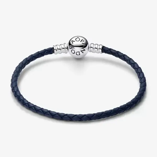 Pandora Pandora Moments Blauwe gevlochten Leren Armband 592790C01-S1 17.5 cm