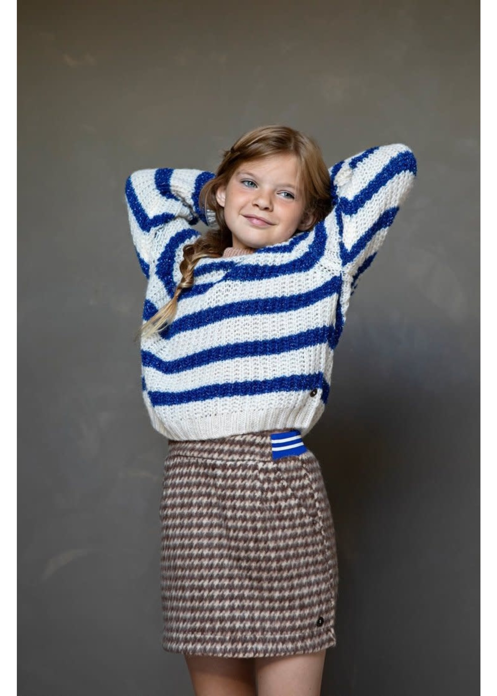 Like Flo Like Flo-Flo girls knit sweater kobalt lurex stripe