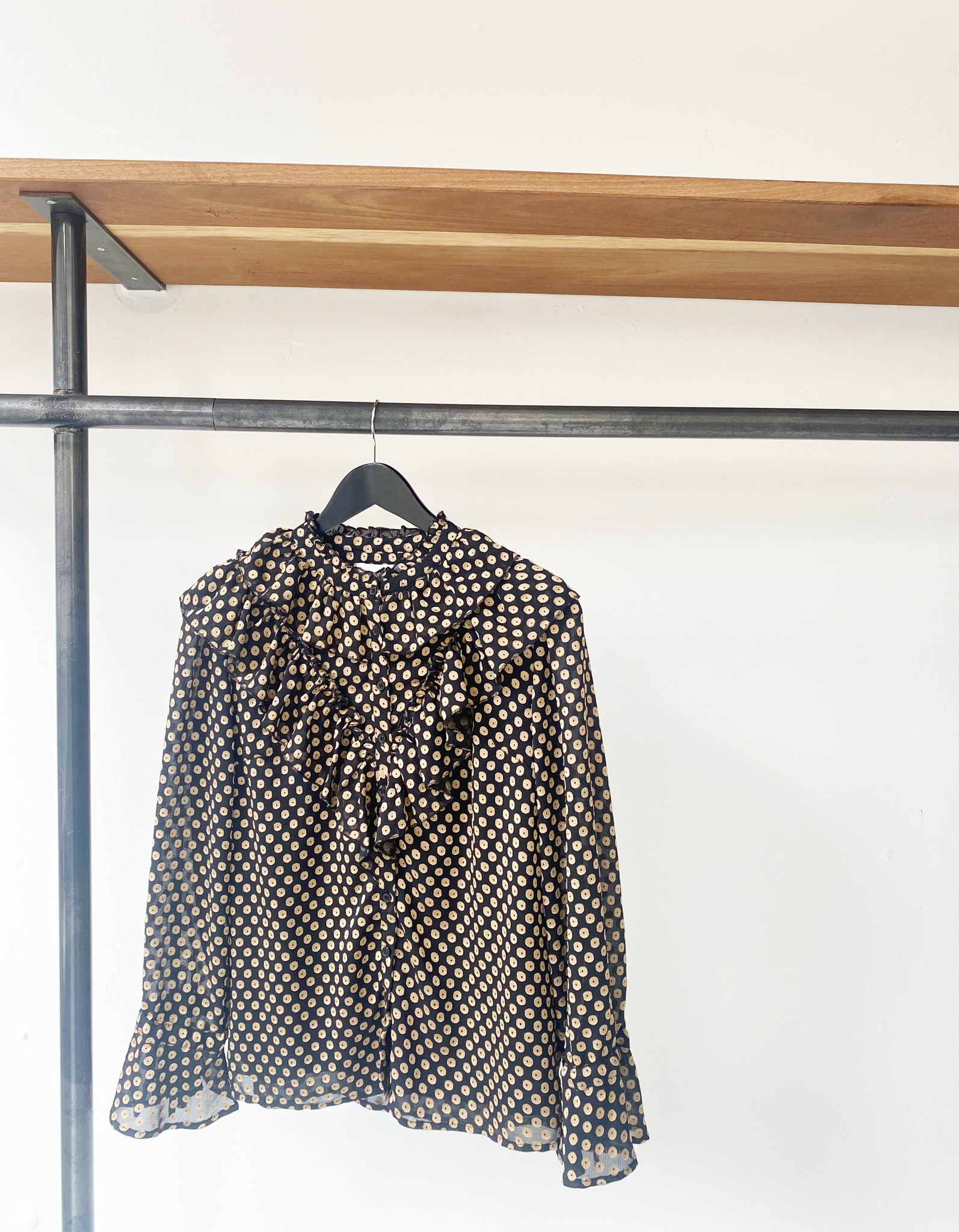 Antik Batik printed ruffle blouse size XS/36