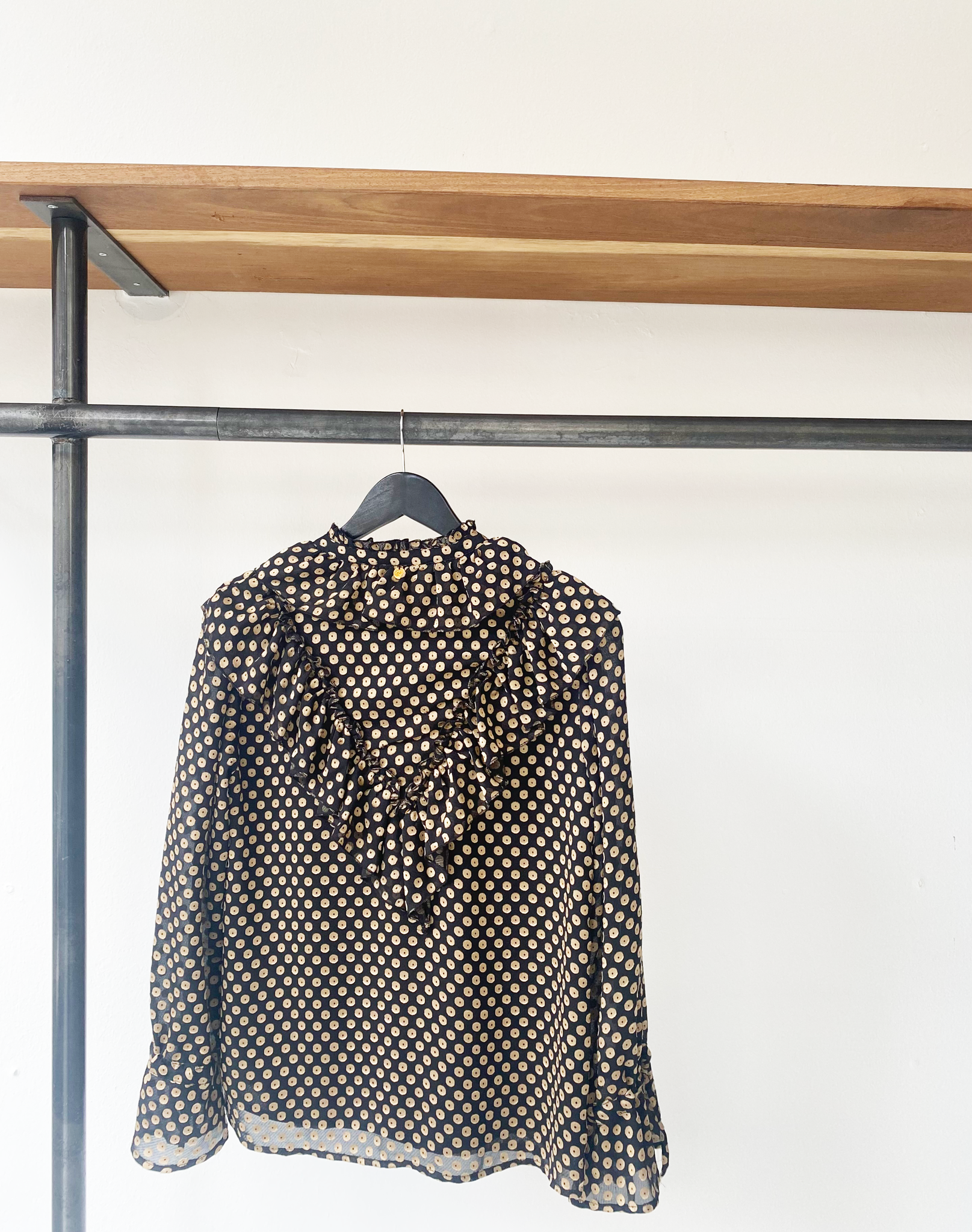 Antik Batik printed ruffle blouse size XS/36