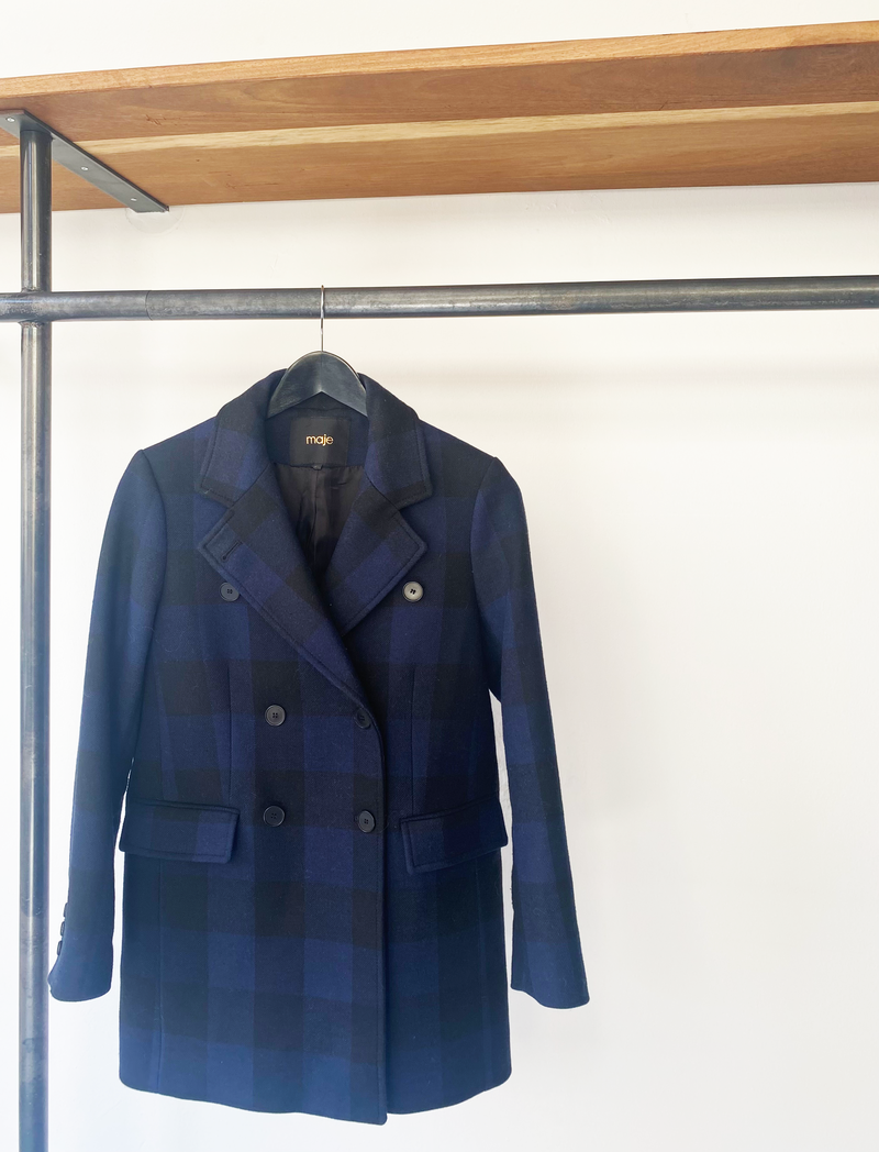 Maje wool checked coat size 34