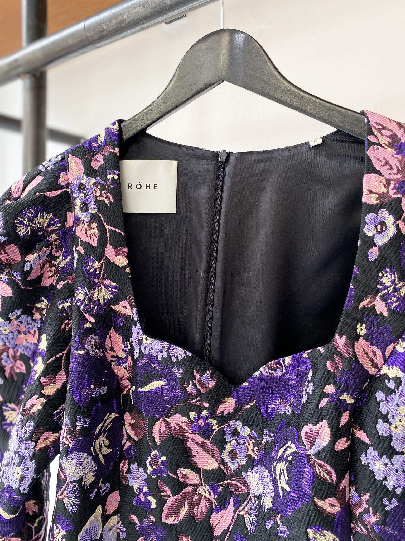 RÓHE floral pattern mettalized bodycon dress size 40