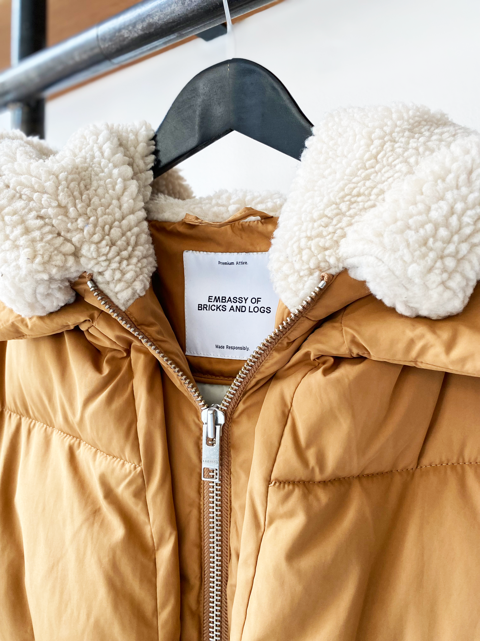 Embassy of Bricks and Logs camel down jacket size S
