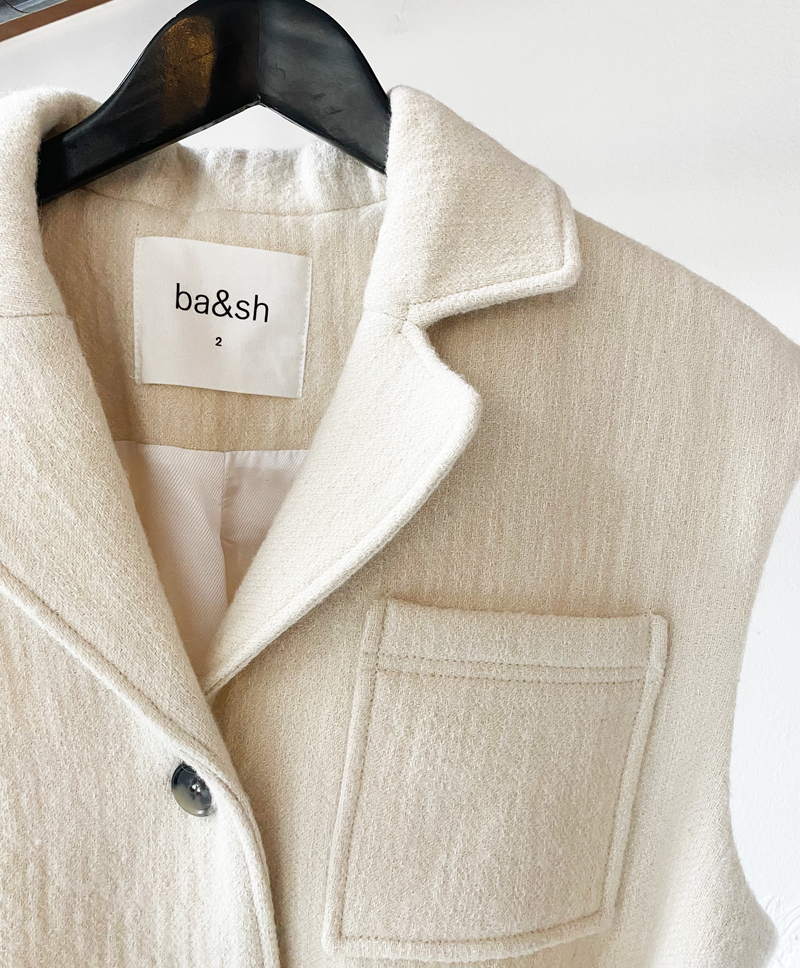 ba&sh off-white wool blend sleeveless jacket size 2