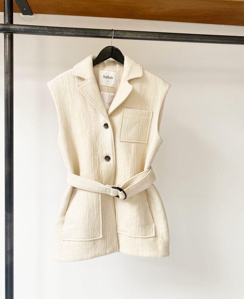 ba&sh off-white wool blend sleeveless jacket size 2