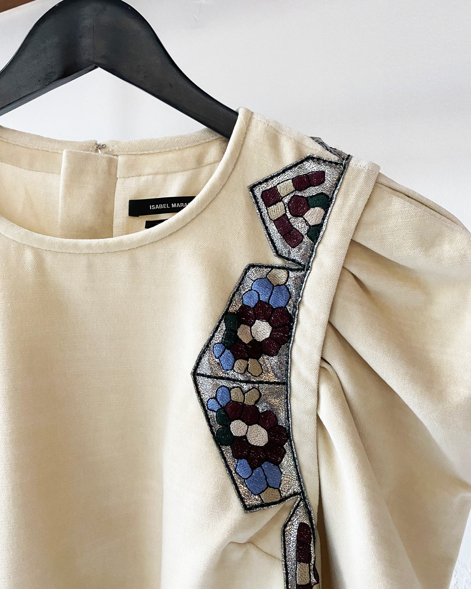 Isabel Marant velvet puff sleeve embroidered top size 40