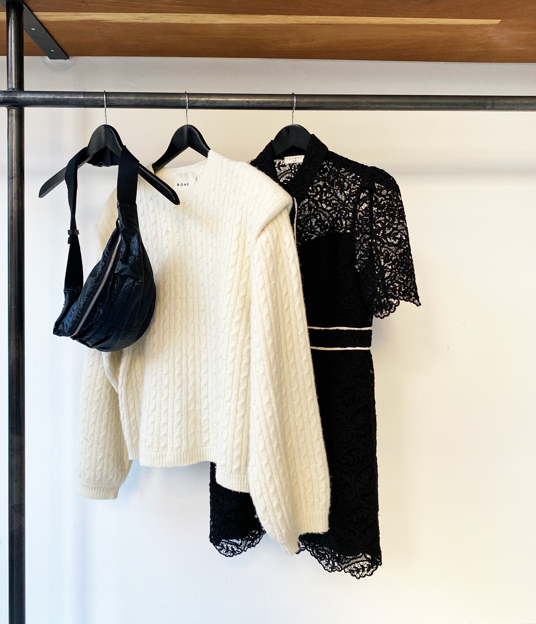 RÓHE shoulder padded cable knit size L