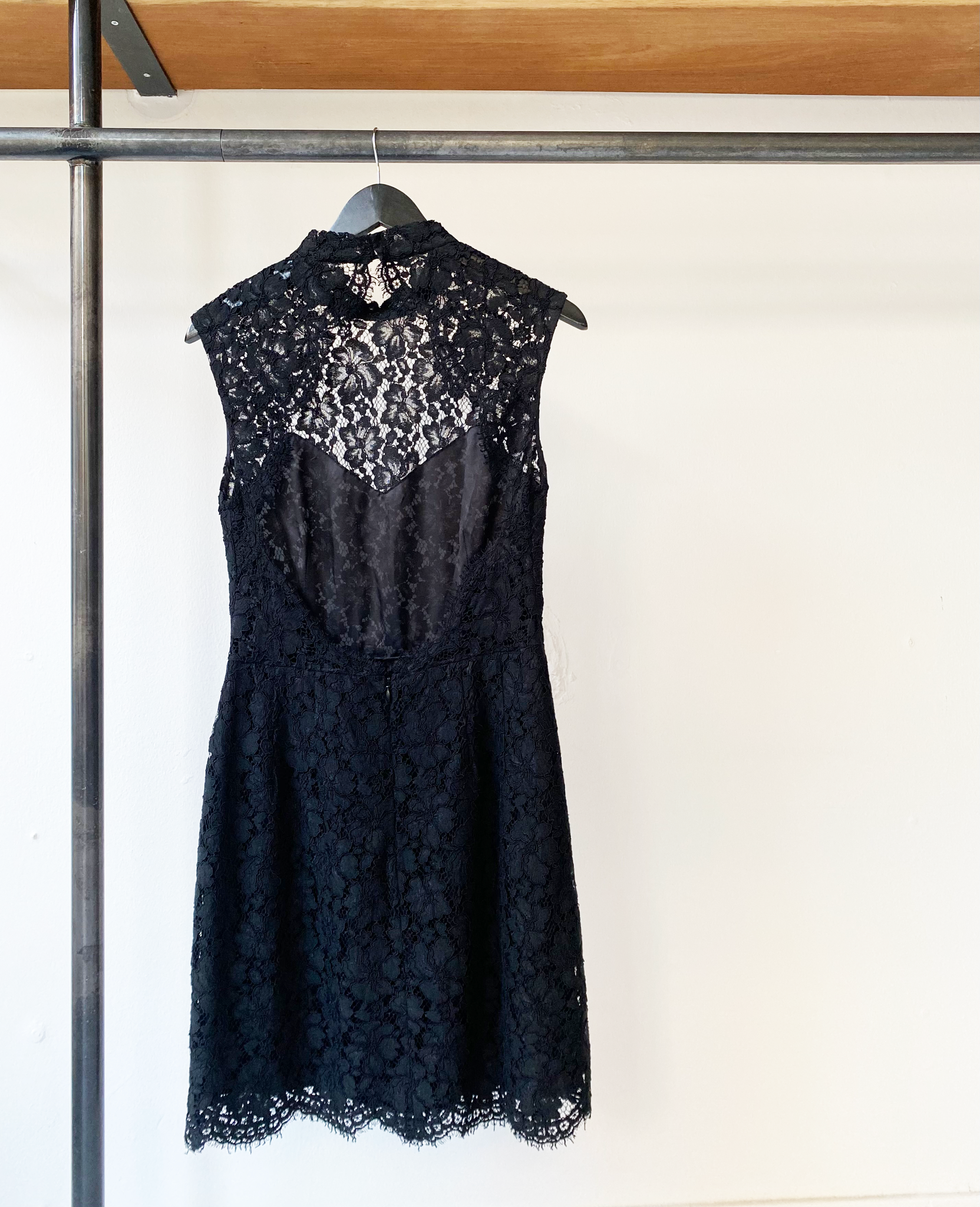 Sandro black open back lace dress size 3