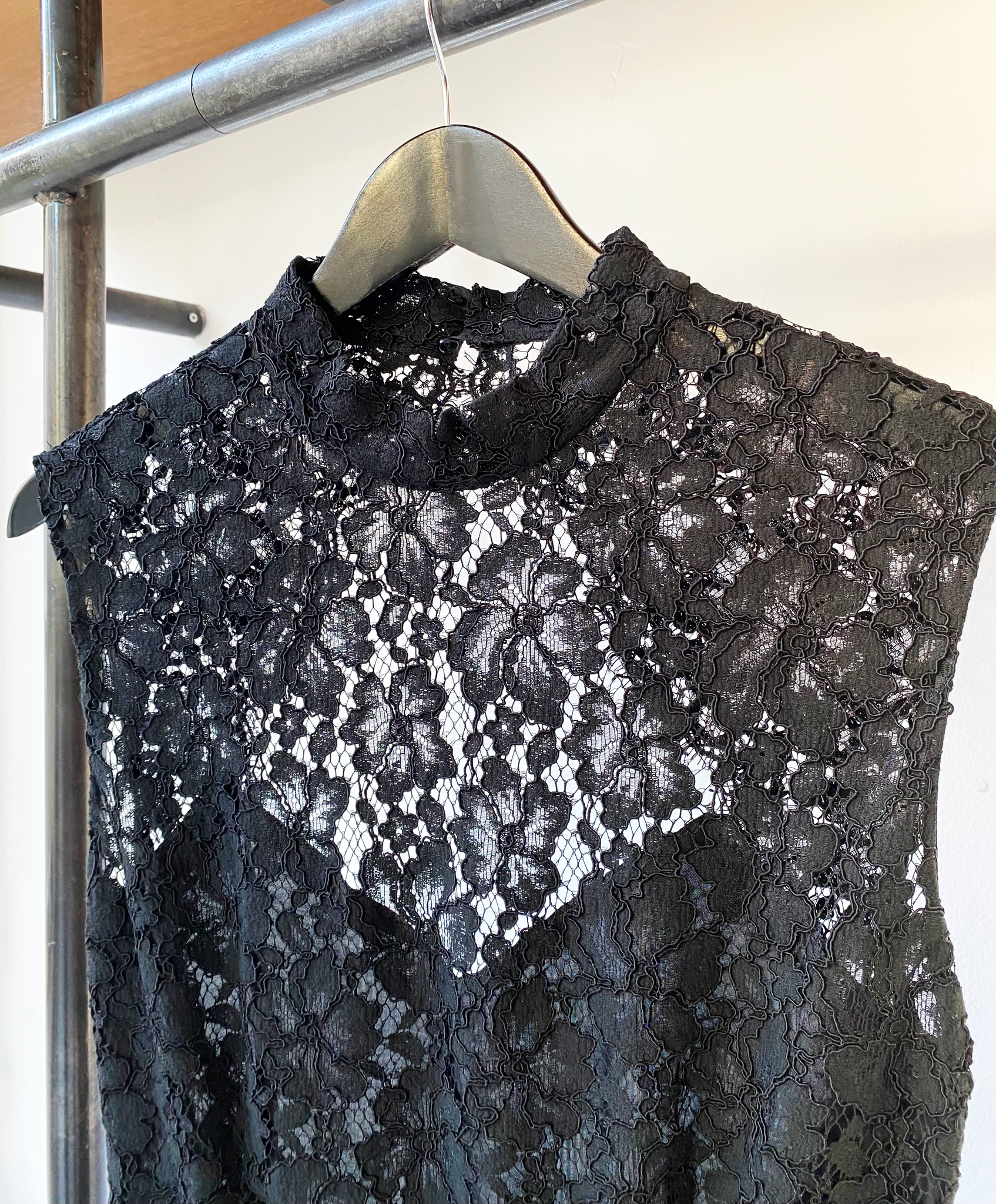 Sandro black open back lace dress size 3