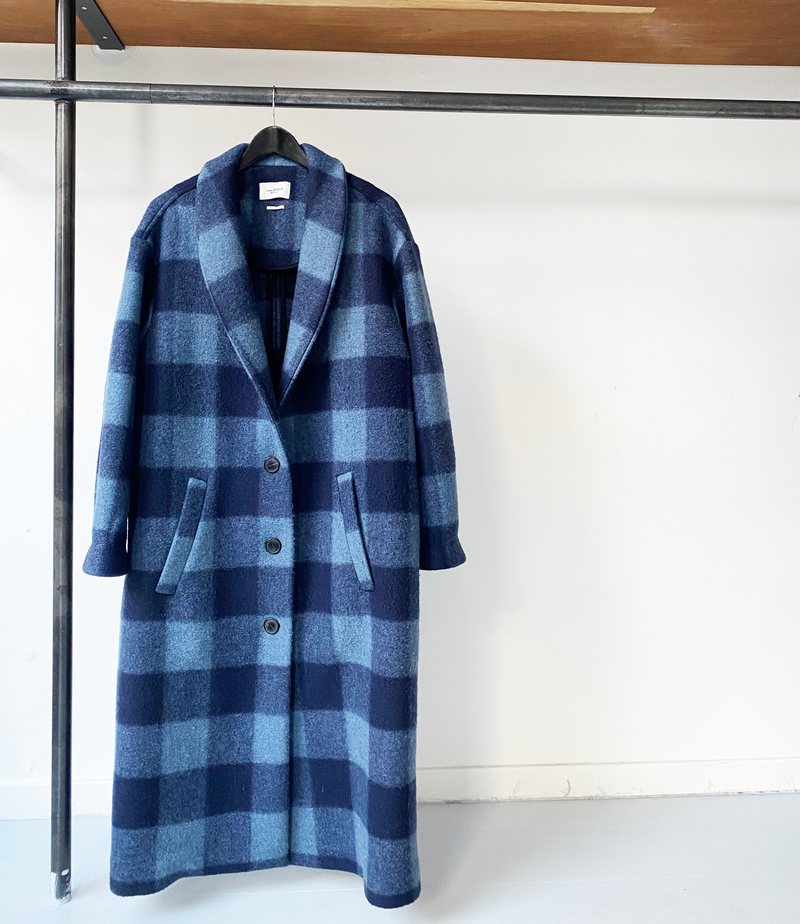 Isabel Marant Étoile navy-blue wool checkered coat size 2