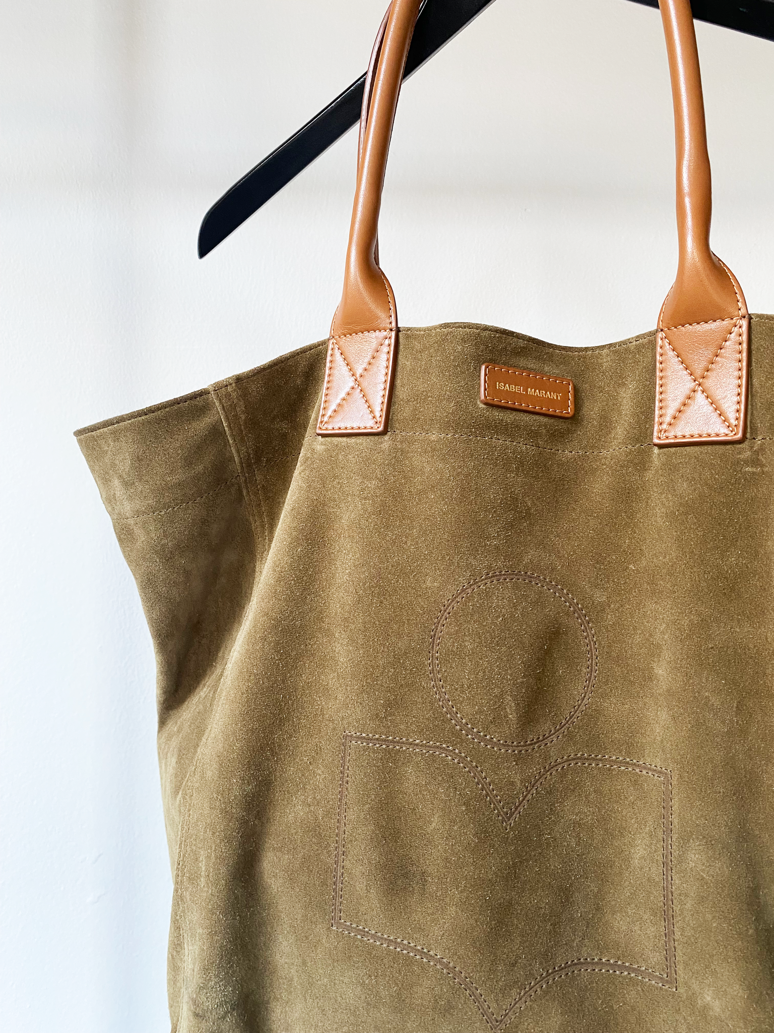 Isabel Marant suede khaki logo tote bag