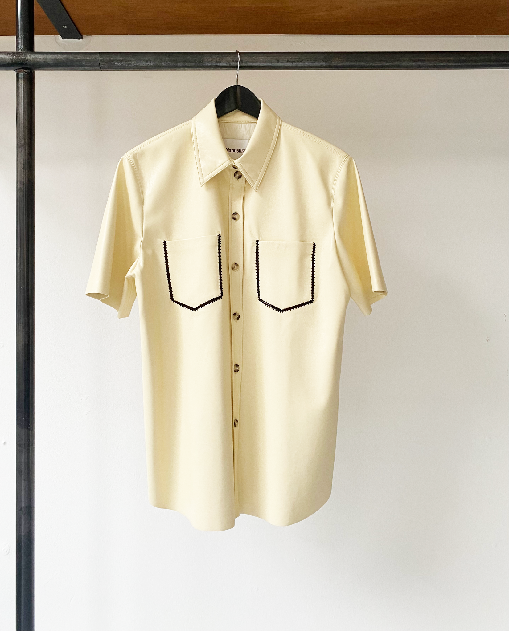 Nanushka faux leather ivory sleeveless shirt size XL