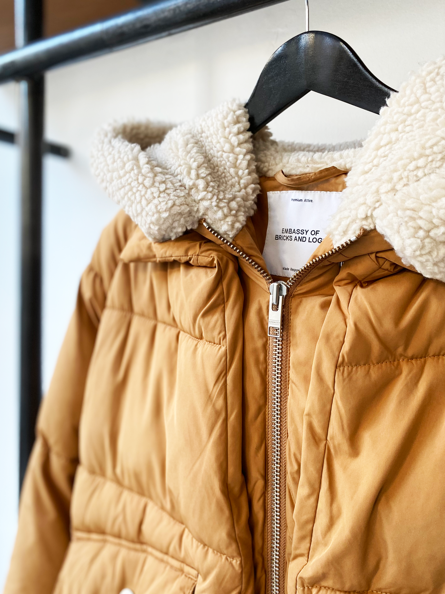 Embassy of Bricks and Logs camel down jacket size L