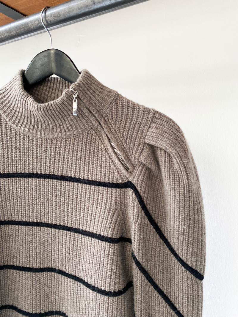ba&sh wool striped zip knit sweater size 1