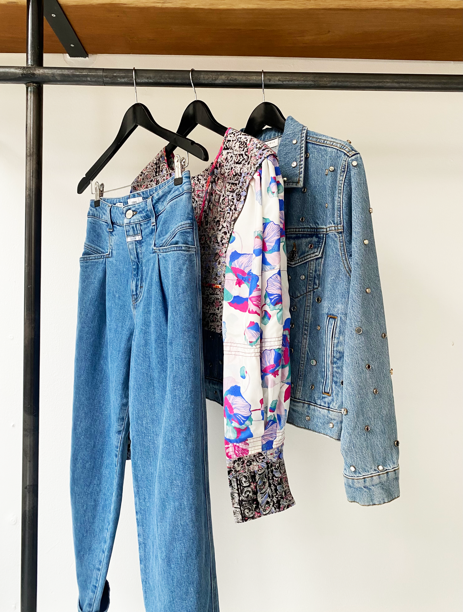 Sandro blue denim mirror stud jacket size 36