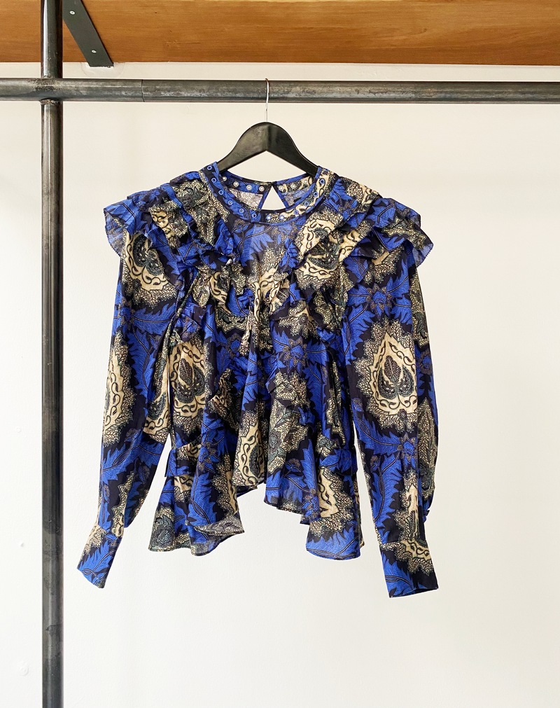 Isabel Marant blue pattern ruffle top size 36