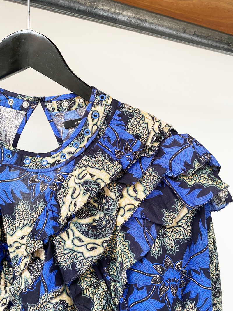 Isabel Marant blue pattern ruffle top size 36