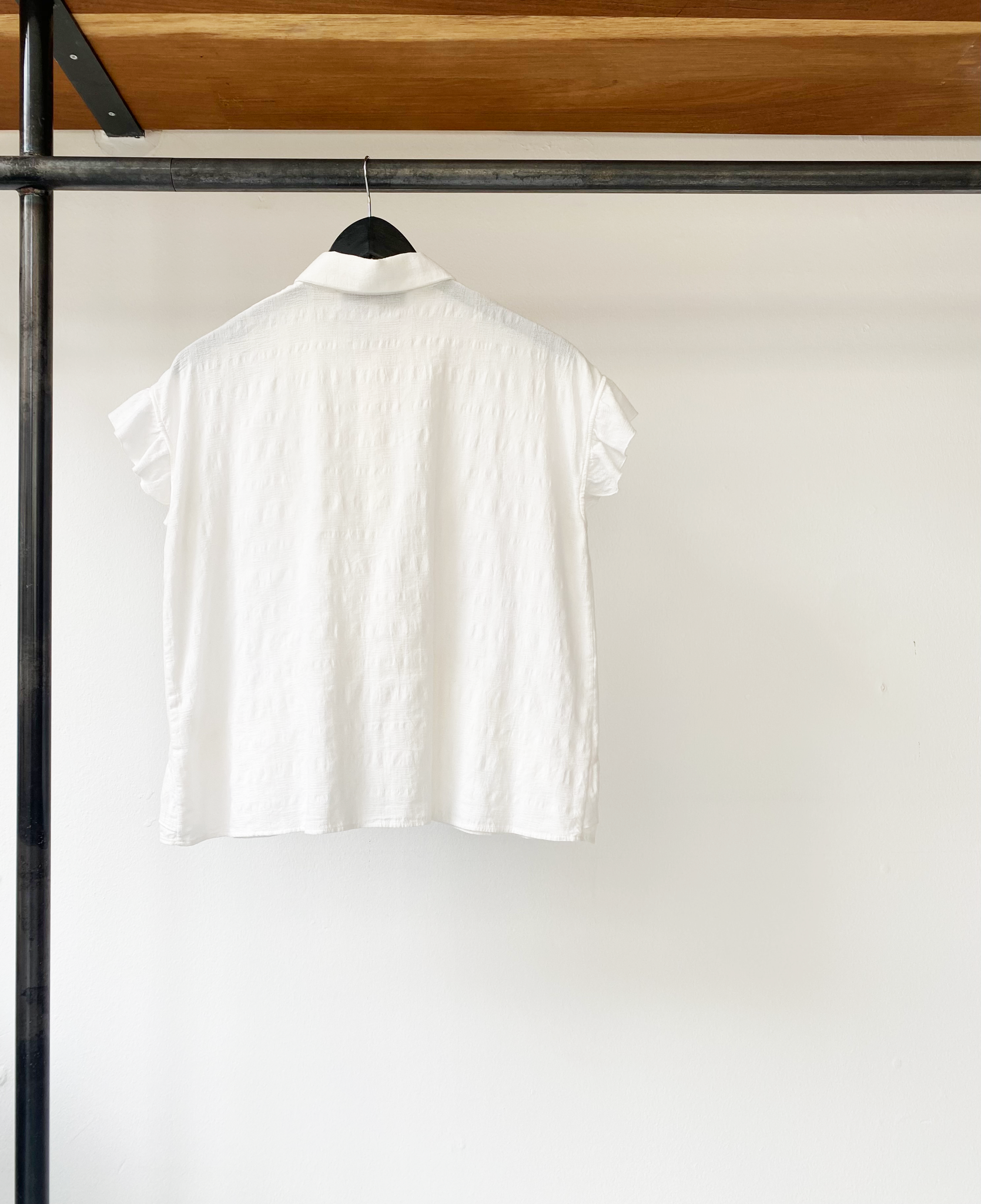 IRO jeans ecru colored ruffle blouse size S